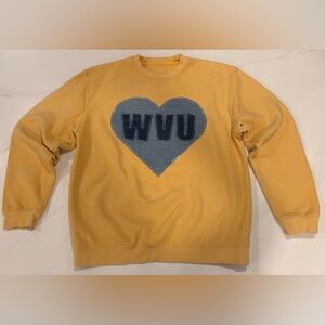 Handmade WVU West Virginia University Yellow Heart Denim Upcycled Crewneck